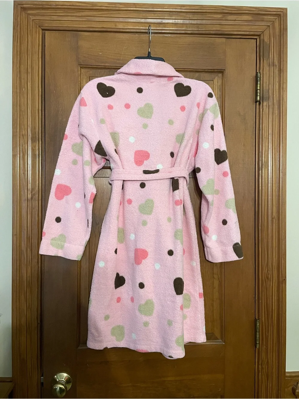 Limited Too Kids Pink Heart Print Plush Robe Tie Waist Patch Pockets Size 18/20‎